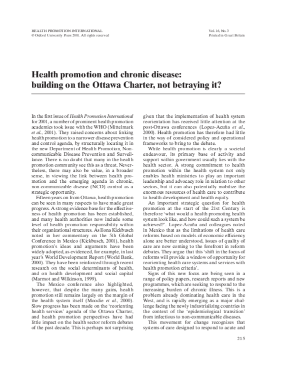 (PDF) Health promotion and chronic disease: building on the Ottawa ...