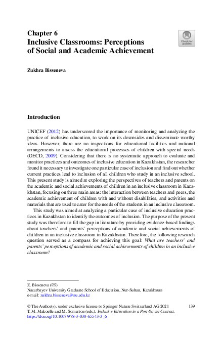 (PDF) Inclusive Classrooms: Perceptions of Social and Academic Achievement
