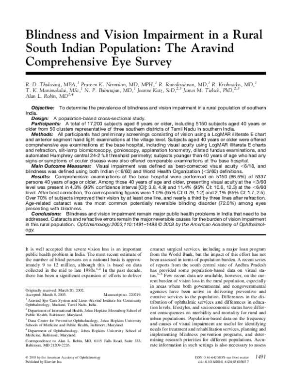 (PDF) Blindness and vision impairment in a rural south Indian ...