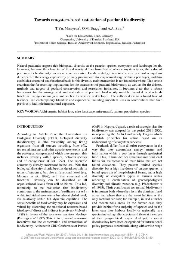 (PDF) Towards ecosystem-based restoration of peatland biodiversity