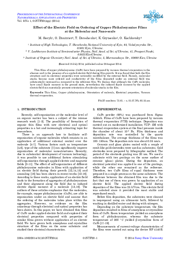 (PDF) Effect of the Electric Field on Ordering of Copper Phthalocyanine ...