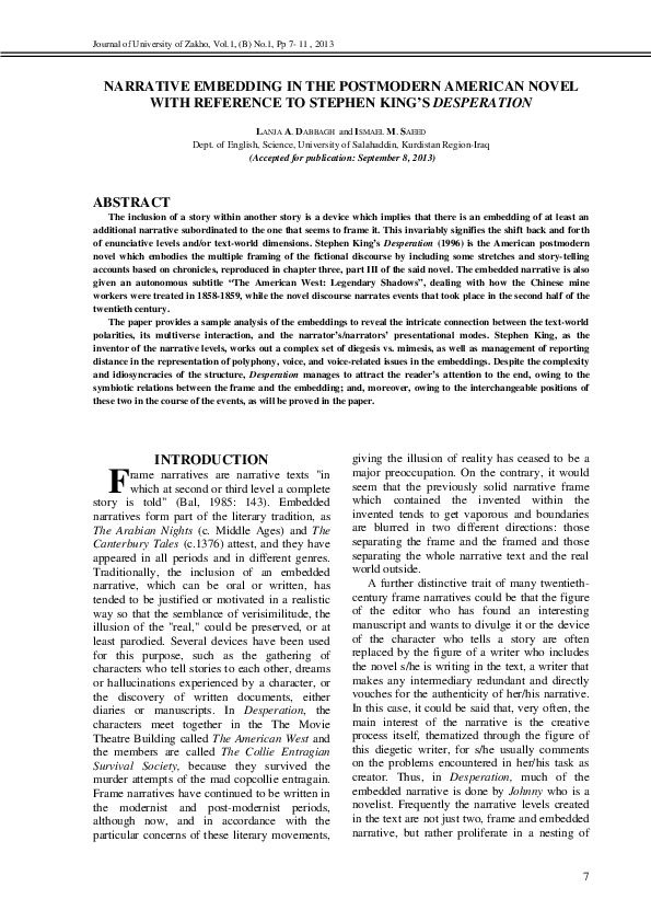 (PDF) Narrative Embedding in The Postmodern American Novel with ...