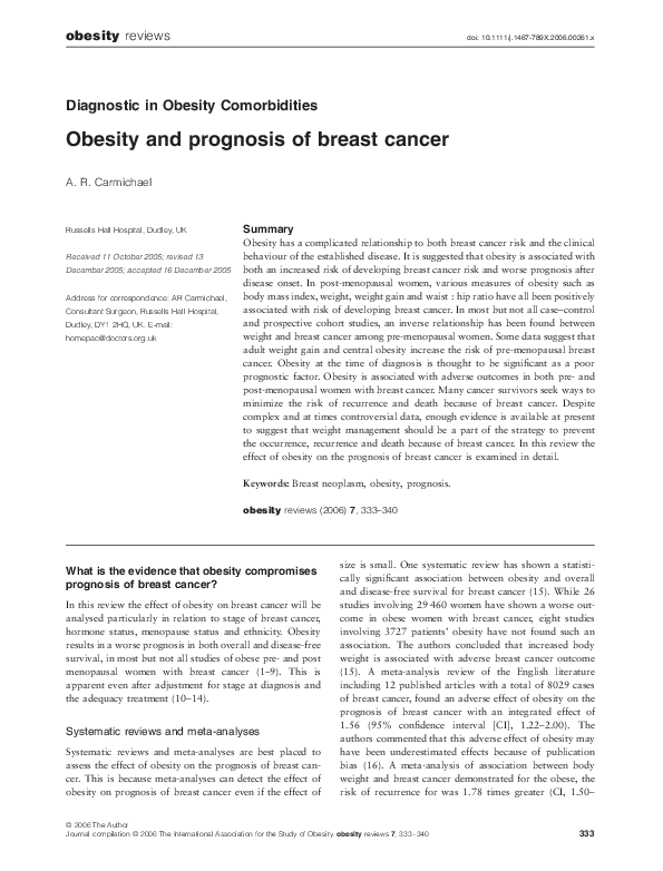 (PDF) Obesity and prognosis of breast cancer