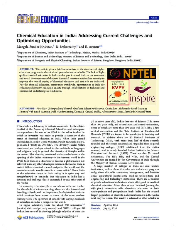 (PDF) Chemical Education in India: Addressing Current Challenges and ...