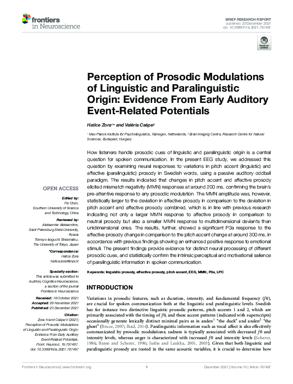 (PDF) Perception of Prosodic Modulations of Linguistic and ...