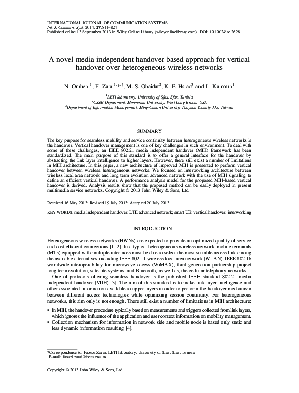 (PDF) A novel media independent handover-based approach for vertical ...