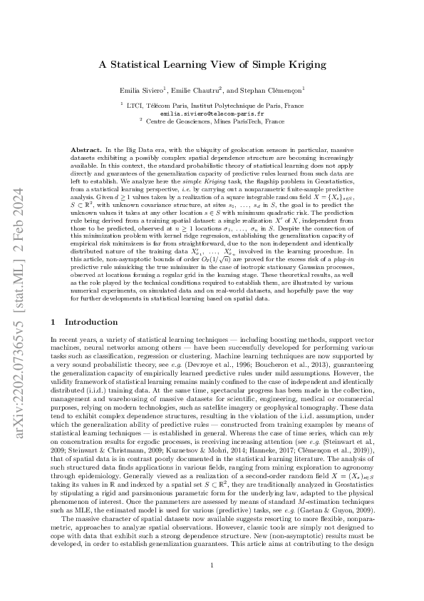 (PDF) A Statistical Learning View of Simple Kriging