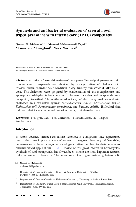 (PDF) Synthesis and antibacterial evaluation of several novel tripod ...