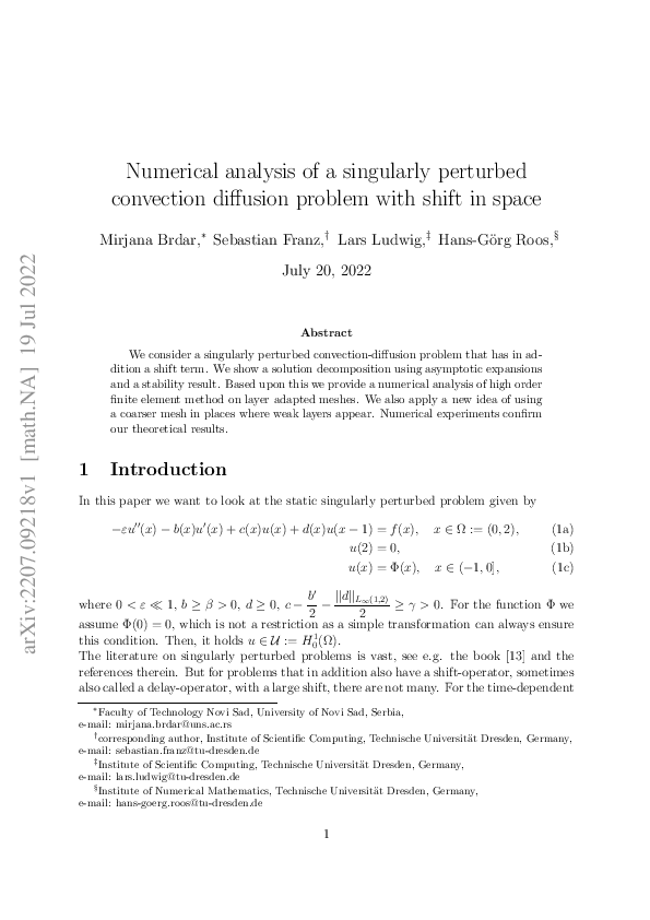 (PDF) Numerical analysis of a singularly perturbed convection diffusion ...