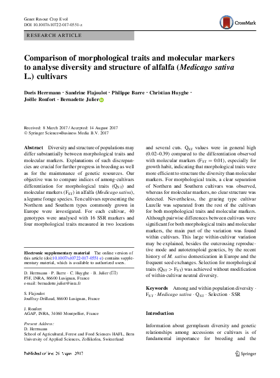 (PDF) Comparison of morphological traits and molecular markers to ...