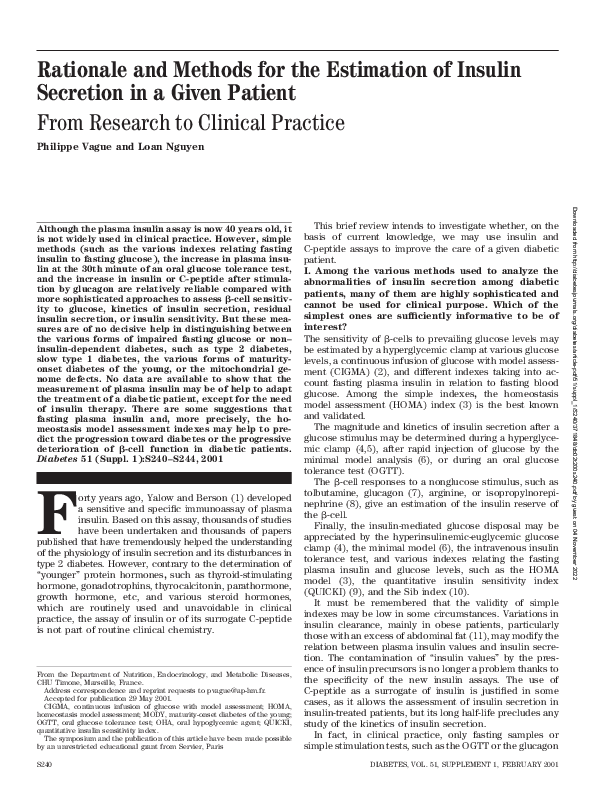 (PDF) Rationale and Methods for the Estimation of Insulin Secretion in ...
