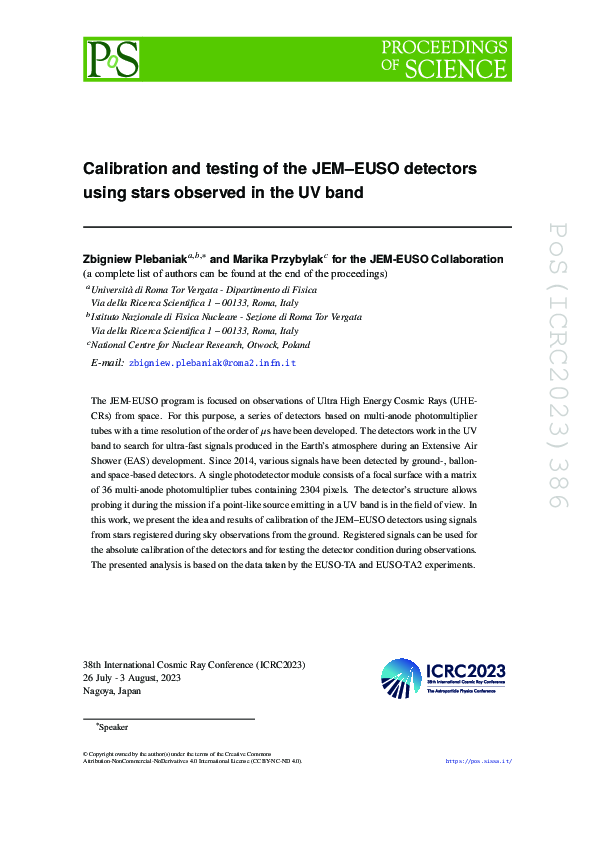 (PDF) Calibration and testing of the JEMEUSO detectors using stars