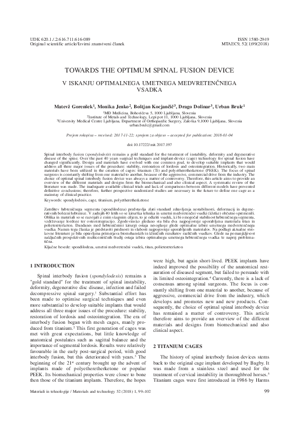 (PDF) Towards the optimum spinal fusion device
