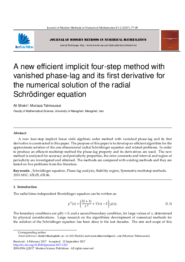 (PDF) A new efficient implicit four-step method with vanished phase-lag ...