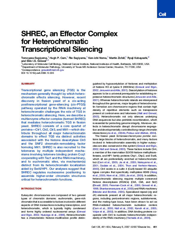 (PDF) SHREC, an Effector Complex for Heterochromatic Transcriptional ...