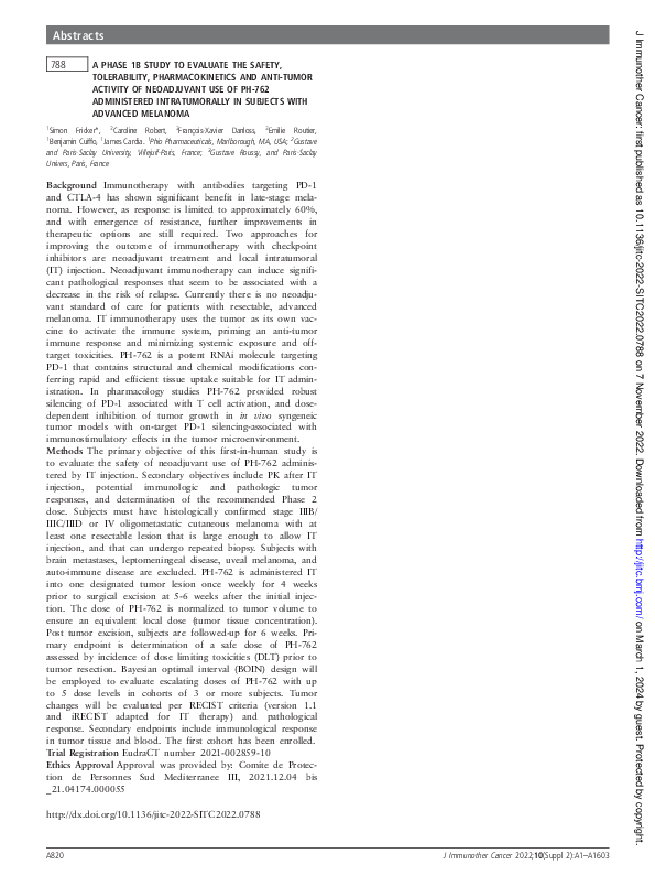 (PDF) 788 A phase 1b study to evaluate the safety, tolerability ...