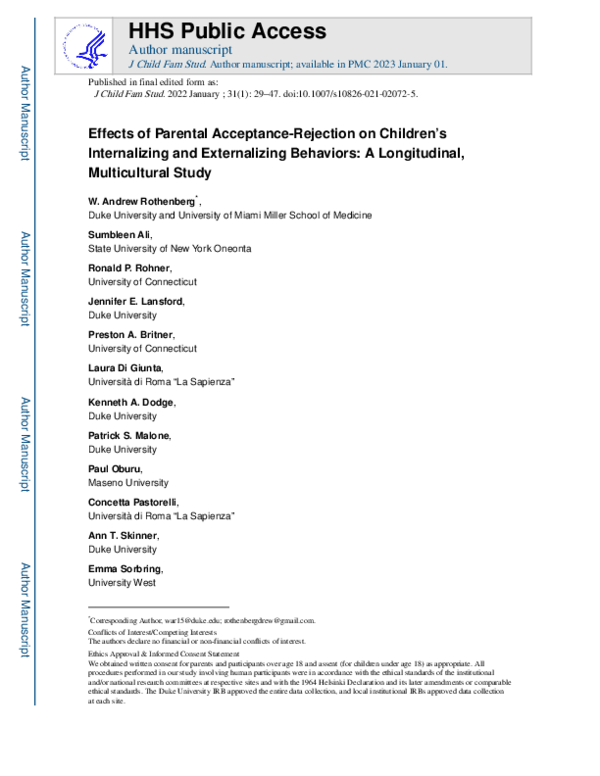 (PDF) Effects of Parental Acceptance-Rejection on Children’s ...
