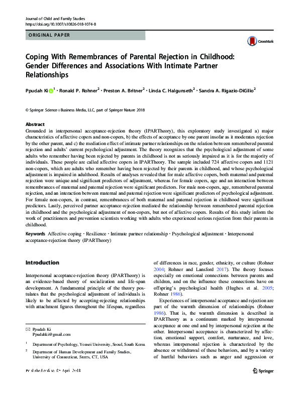 (PDF) Coping With Remembrances of Parental Rejection in Childhood ...