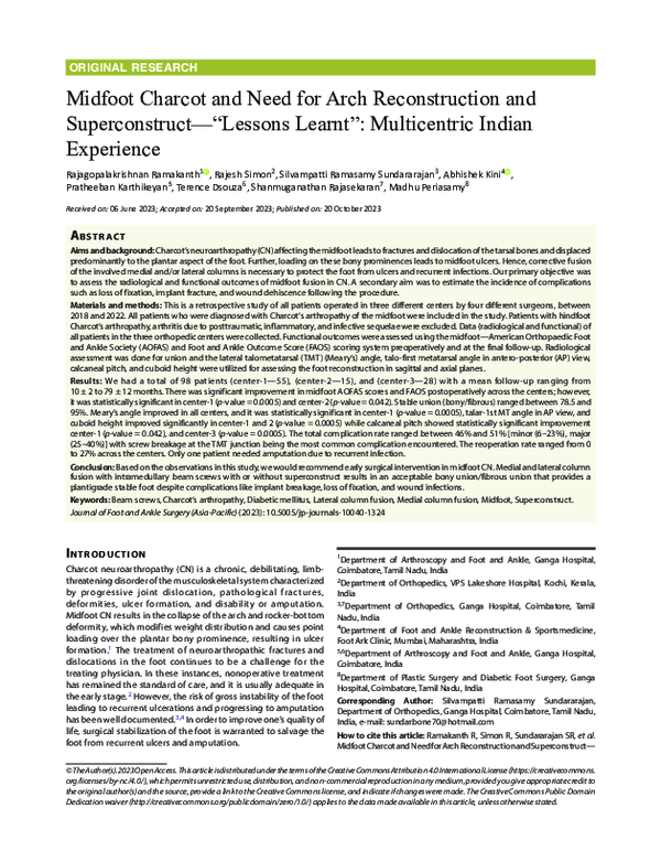 (PDF) Midfoot Charcot and Need for Arch Reconstruction and ...
