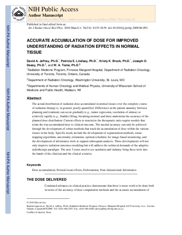 (PDF) Accurate Accumulation of Dose for Improved Understanding of ...