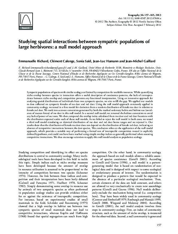 (PDF) Studying spatial interactions between sympatric populations of ...