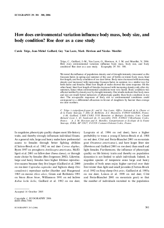 (PDF) How does environmental variation influence body mass, body size ...