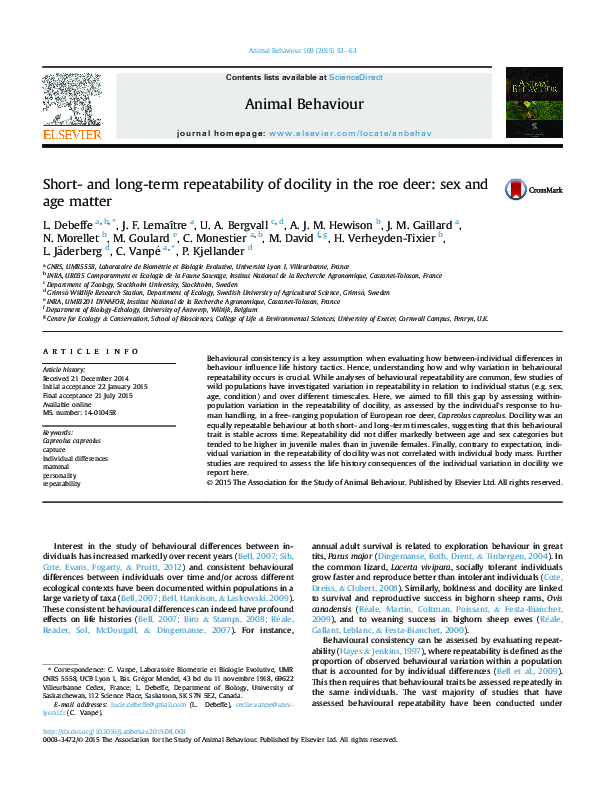(PDF) Short- and long-term repeatability of docility in the roe deer ...