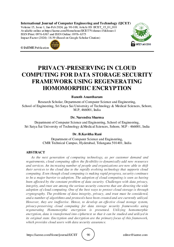 (PDF) PRIVACY-PRESERVING IN CLOUD COMPUTING FOR DATA STORAGE SECURITY ...