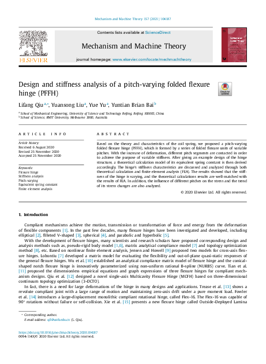 (PDF) Design and stiffness analysis of a pitch-varying folded flexure ...