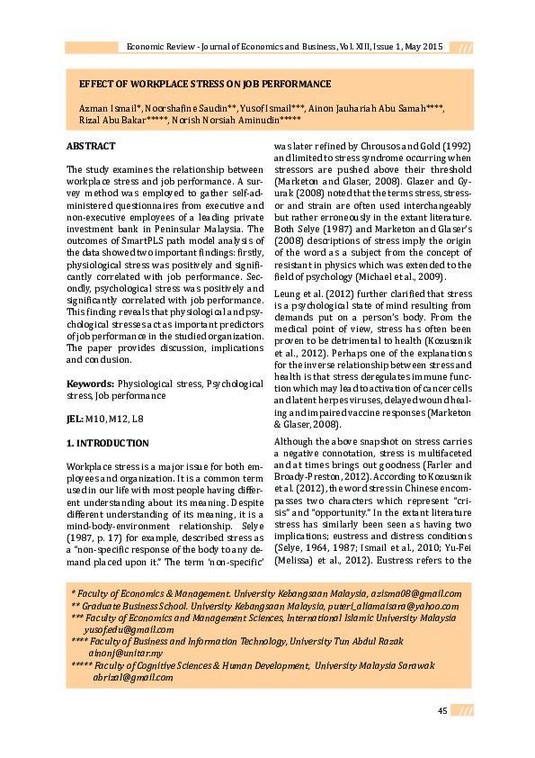 (PDF) Effect of Workplace Stress on Job Performance