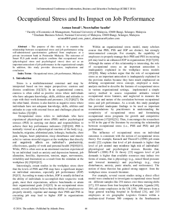 (PDF) Occupational Stress and Its Impact on Job Performance