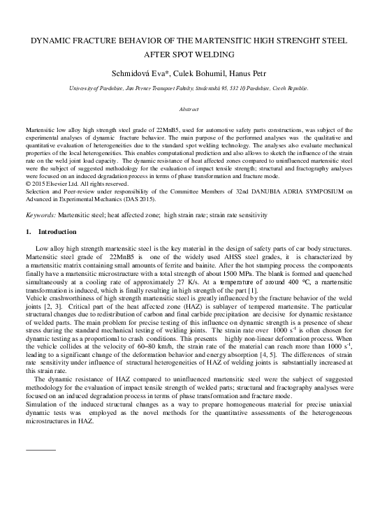 (PDF) Dynamic Fracture Behavior of the Martensitic High Strength Steel ...
