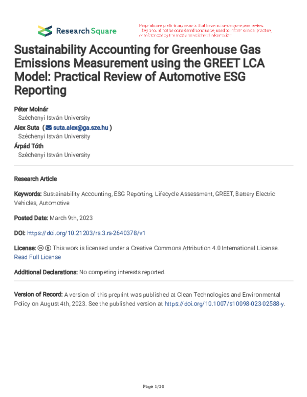 (PDF) Sustainability Accounting for Greenhouse Gas Emissions ...