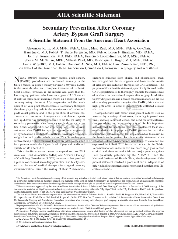 (PDF) Secondary Prevention After Coronary Artery Bypass Graft Surgery