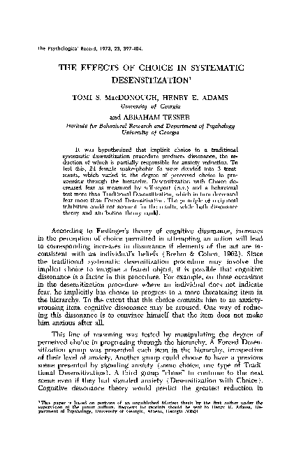 (PDF) The Effects of Choice in Systematic Desensitization