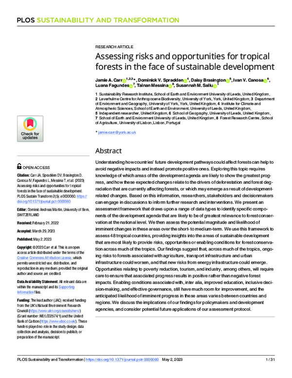 (PDF) Assessing risks and opportunities for tropical forests in the ...