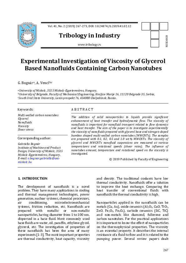 (PDF) Experimental Investigation of Viscosity of Glycerol Based ...