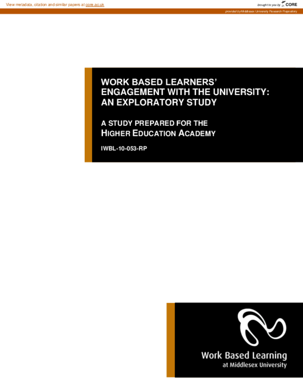 (PDF) Work based learners’ engagement with the university: an ...