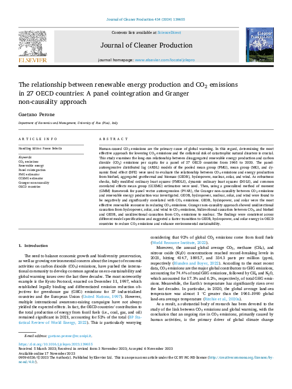 (PDF) The relationship between renewable energy production and CO 2 ...