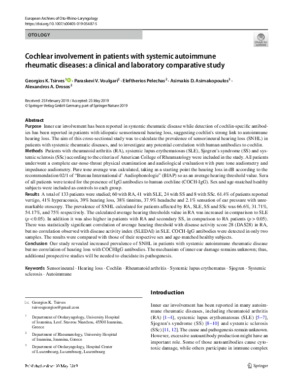 (PDF) Cochlear involvement in patients with systemic autoimmune ...