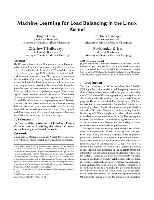 (PDF) Machine learning for load balancing in the Linux kernel