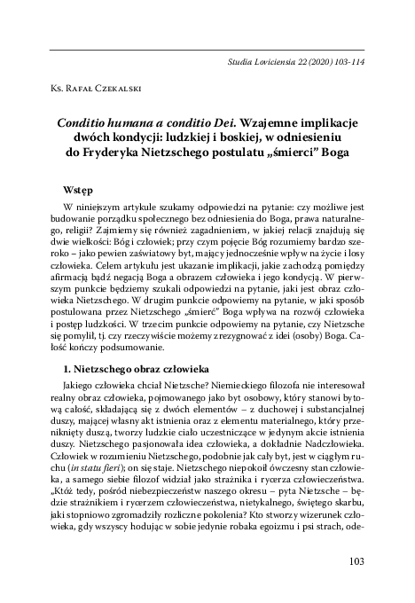 (PDF) Rafał Czekalski Conditio humana a conditio Dei. Wzajemne ...