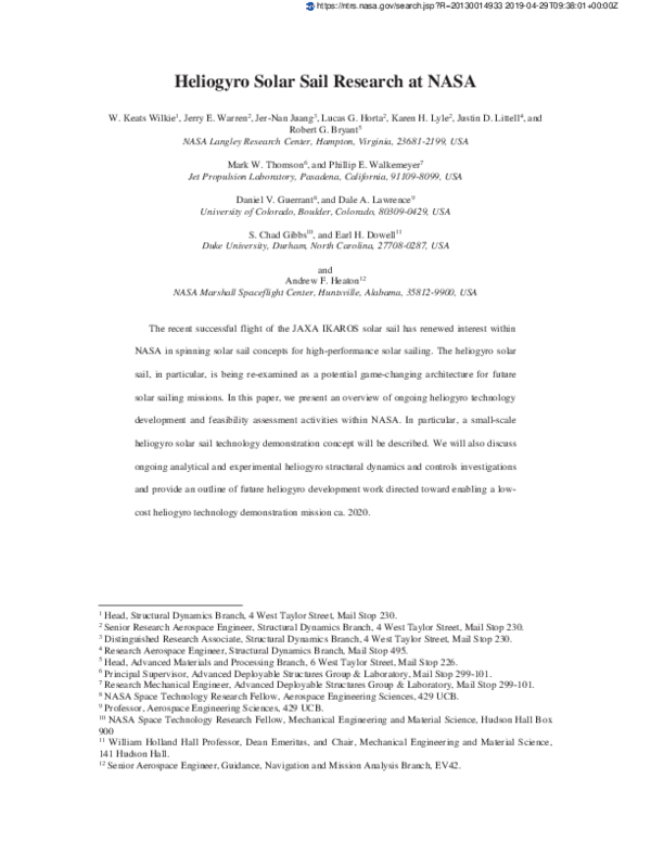 (PDF) Heliogyro Solar Sail Research at NASA