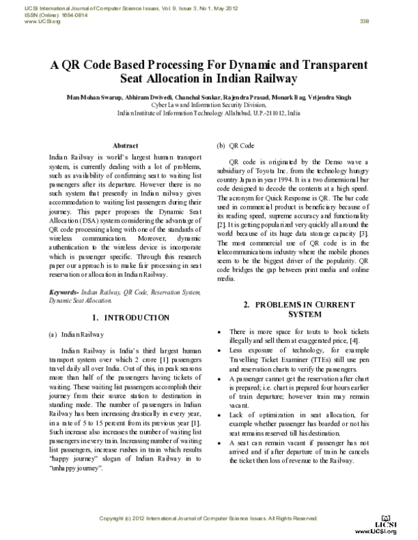 (PDF) A QR Code Based Processing For Dynamic and Transparent Seat ...