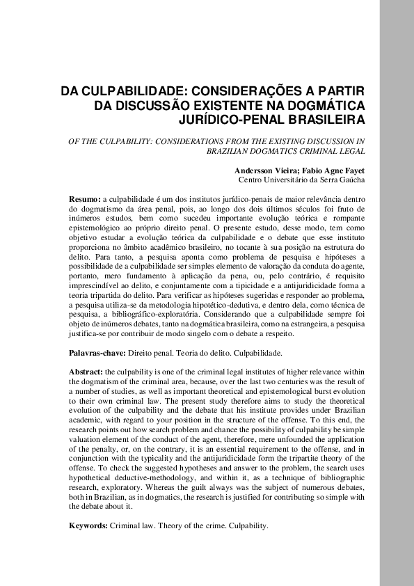 (PDF) Da culpabilidade: considerações a partir da discussão existente ...