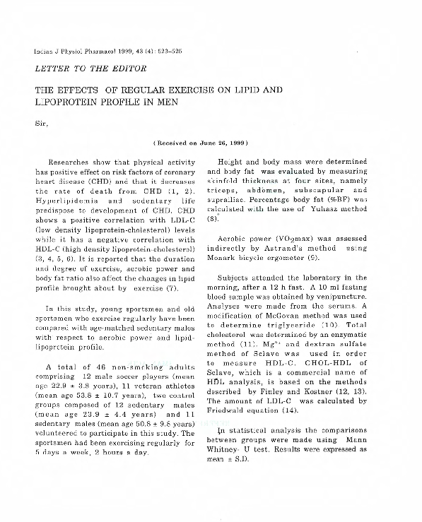 (PDF) The effects of regular exercise on lipid and lipoprotein profile ...