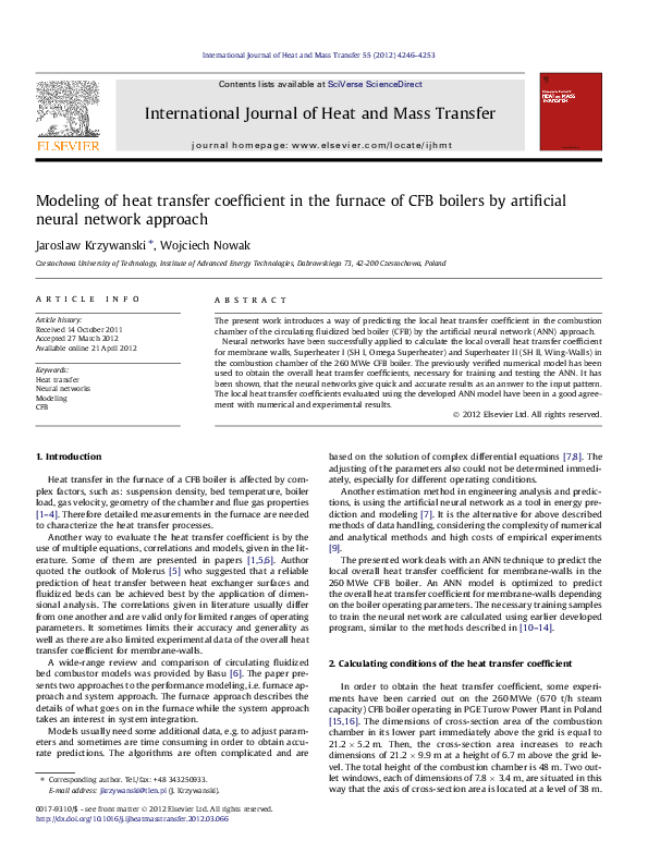 (PDF) Modeling of heat transfer coefficient in the furnace of CFB ...