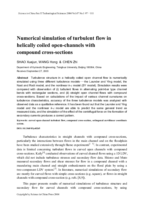 (PDF) Numerical simulation of turbulent flow in helically coiled open ...