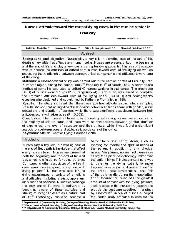(PDF) Nurses’ attitude toward the care of dying cases in the cardiac ...