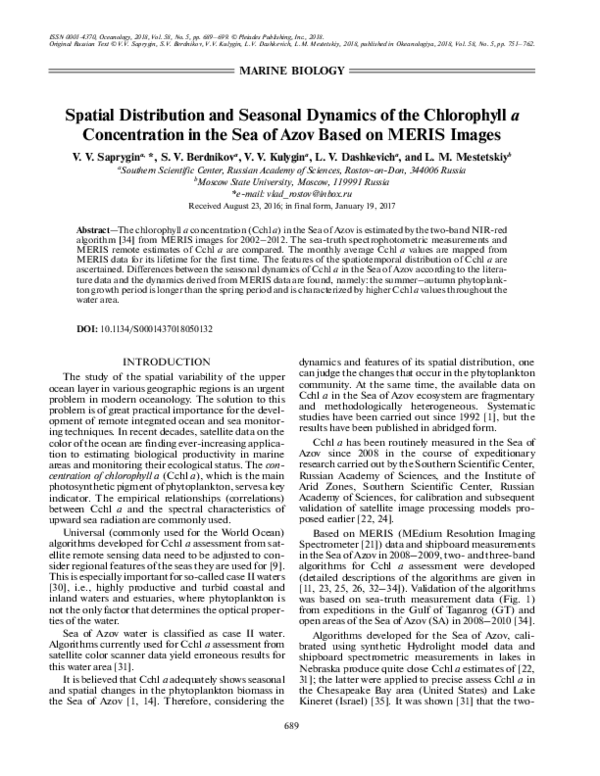 (PDF) Spatial Distribution and Seasonal Dynamics of the Chlorophyll a ...